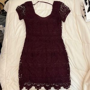 Maroon lace mini dress, Hollister, small